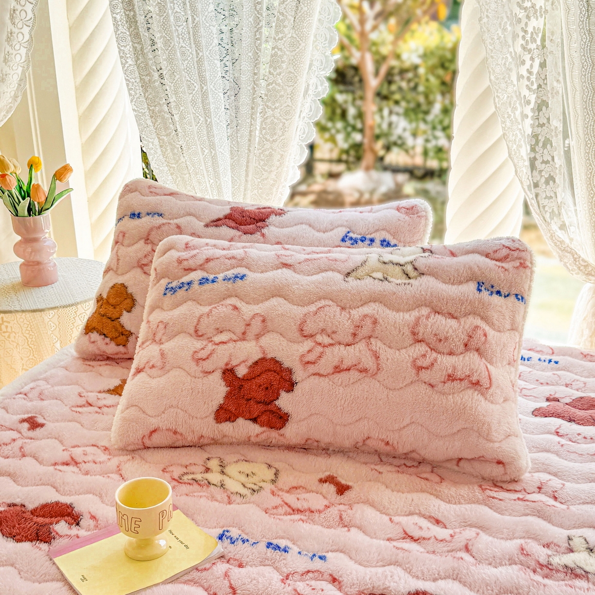 LIFE.丽芙 2025秋冬新款A类北极绒保暖加厚夹棉枕套 追逐-粉