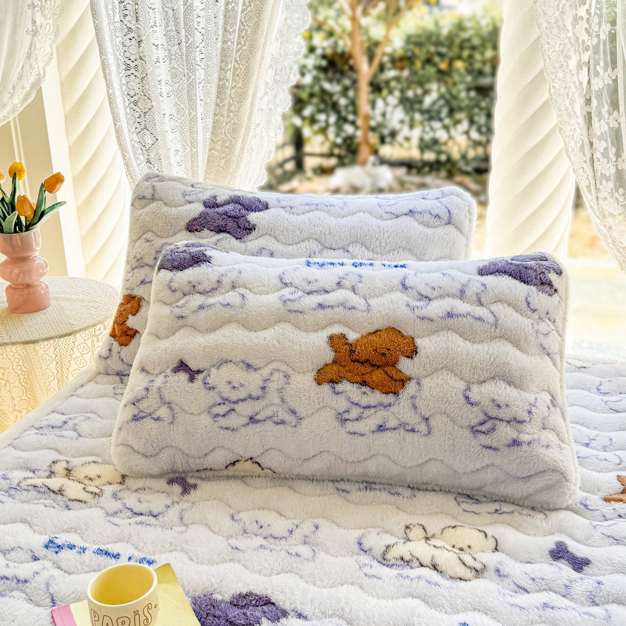 LIFE.丽芙 2025秋冬新款A类北极绒保暖加厚夹棉枕套 追逐-蓝