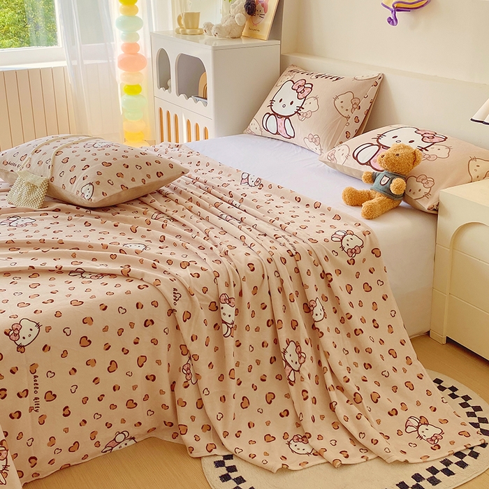 91家纺网 家纺一手货源 找家纺 葡萄家 2025年新款牛奶绒印花单床单萌系卡通床单款 豹纹猫