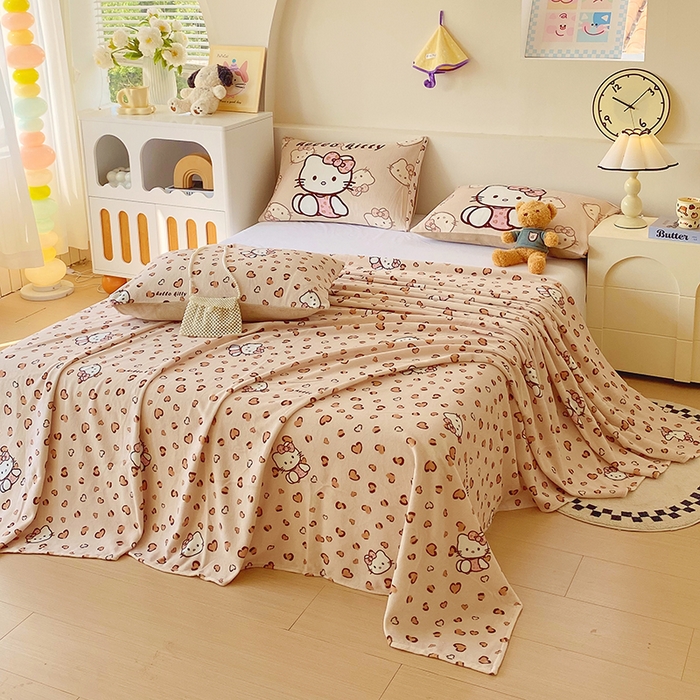 91家纺网 家纺一手货源 找家纺 葡萄家 2025年新款牛奶绒印花单床单萌系卡通床单款 豹纹猫