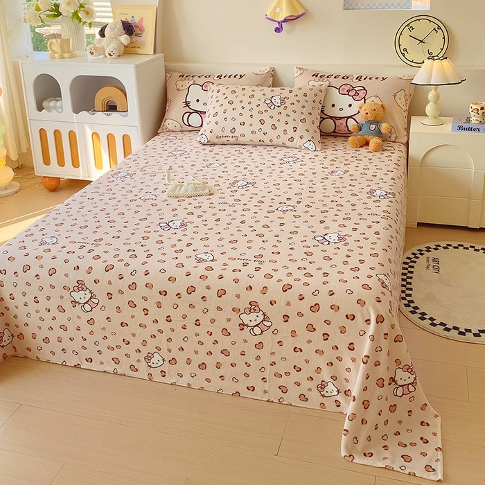 91家纺网 家纺一手货源 找家纺 葡萄家 2025年新款牛奶绒印花单床单萌系卡通床单款 豹纹猫