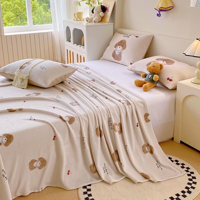 葡萄家 2025年新款牛奶绒印花单床单萌系卡通床单款 比熊