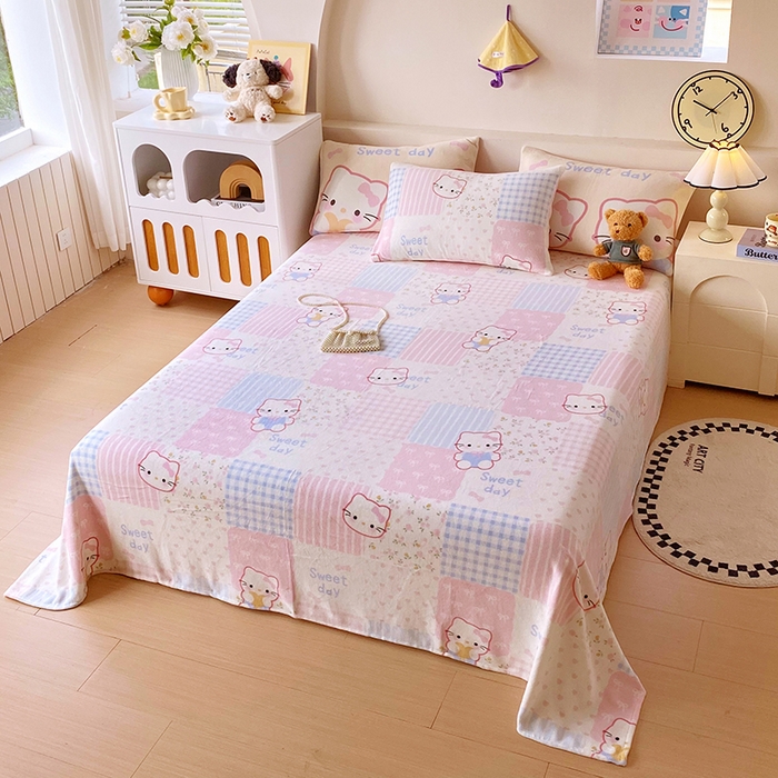 91家纺网 家纺一手货源 找家纺 葡萄家 2025年新款牛奶绒印花单床单萌系卡通床单款 布丁猫