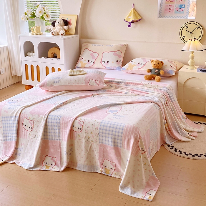 91家纺网 家纺一手货源 找家纺 葡萄家 2025年新款牛奶绒印花单床单萌系卡通床单款 布丁猫