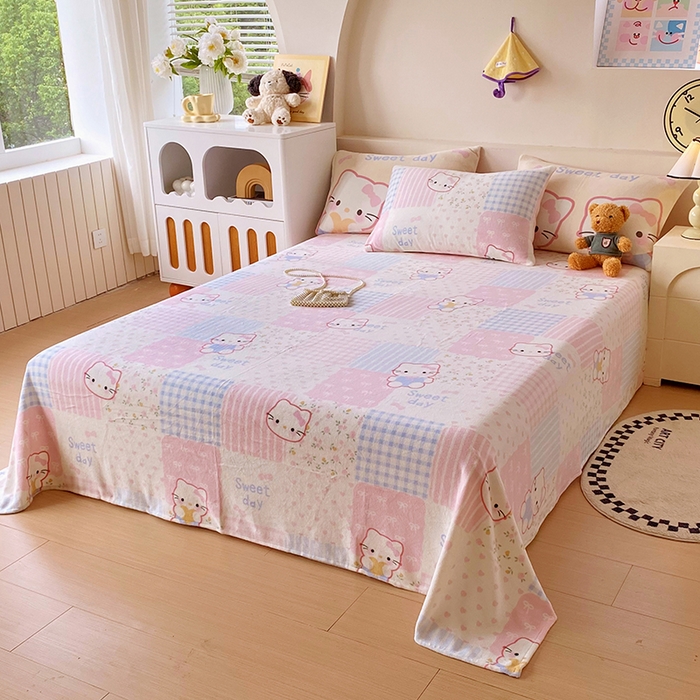 91家纺网 家纺一手货源 找家纺 葡萄家 2025年新款牛奶绒印花单床单萌系卡通床单款 布丁猫