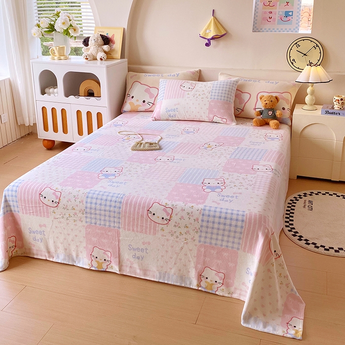 91家纺网 家纺一手货源 找家纺 葡萄家 2025年新款牛奶绒印花单床单萌系卡通床单款 布丁猫