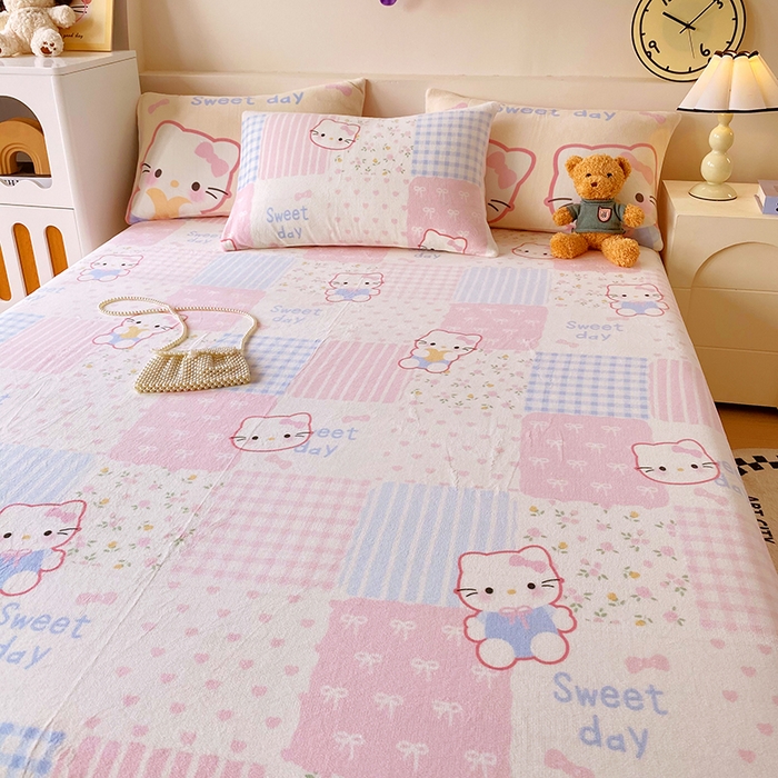 91家纺网 家纺一手货源 找家纺 葡萄家 2025年新款牛奶绒印花单床单萌系卡通床单款 布丁猫