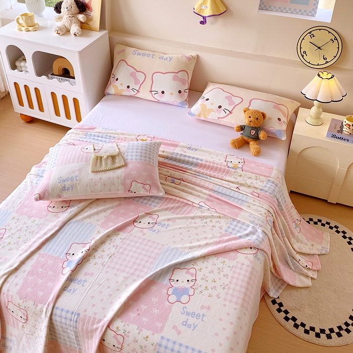 91家纺网 家纺一手货源 找家纺 葡萄家 2025年新款牛奶绒印花单床单萌系卡通床单款 布丁猫