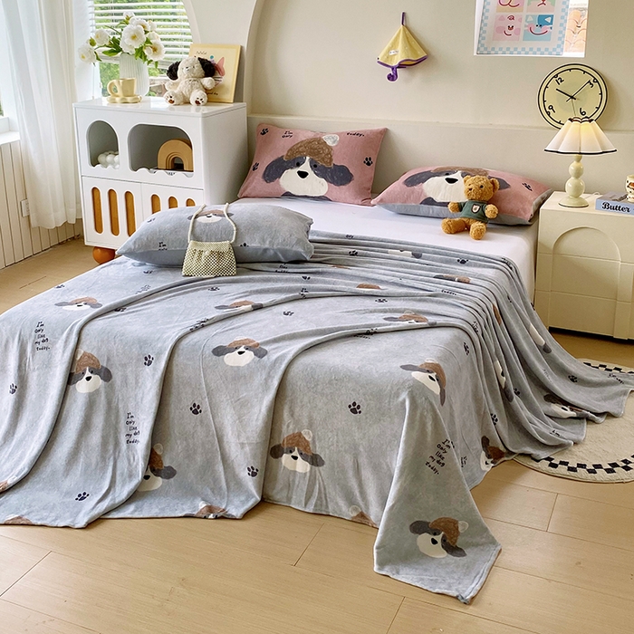 葡萄家 2025年新款牛奶绒印花单床单萌系卡通床单款 冬日狗