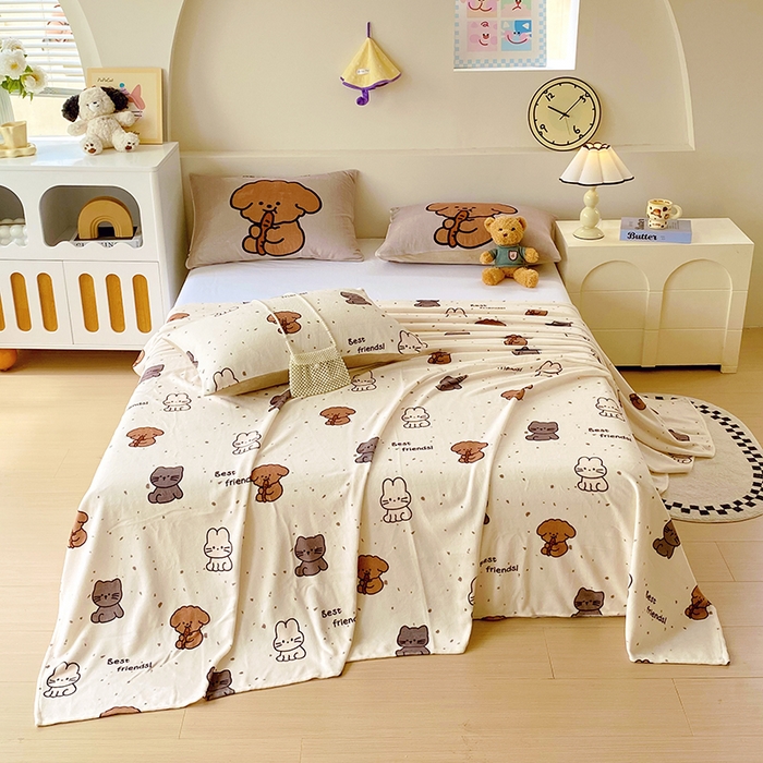 91家纺网 家纺一手货源 找家纺 葡萄家 2025年新款牛奶绒印花单床单萌系卡通床单款 动物乐园