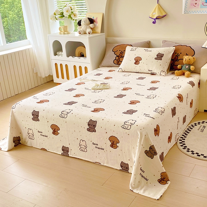 91家纺网 家纺一手货源 找家纺 葡萄家 2025年新款牛奶绒印花单床单萌系卡通床单款 动物乐园