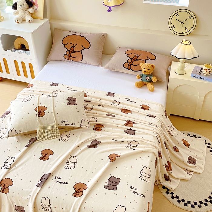 91家纺网 家纺一手货源 找家纺 葡萄家 2025年新款牛奶绒印花单床单萌系卡通床单款 动物乐园