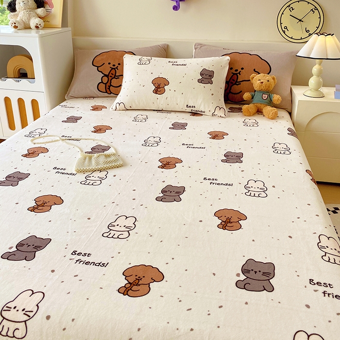 91家纺网 家纺一手货源 找家纺 葡萄家 2025年新款牛奶绒印花单床单萌系卡通床单款 动物乐园