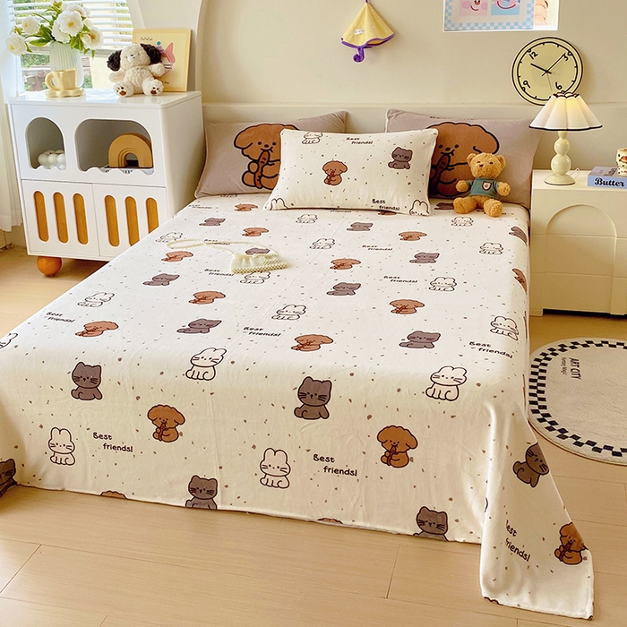 91家纺网 家纺一手货源 找家纺 葡萄家 2025年新款牛奶绒印花单床单萌系卡通床单款 动物乐园