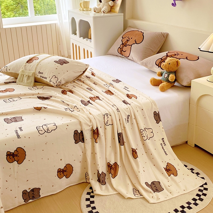 91家纺网 家纺一手货源 找家纺 葡萄家 2025年新款牛奶绒印花单床单萌系卡通床单款 动物乐园