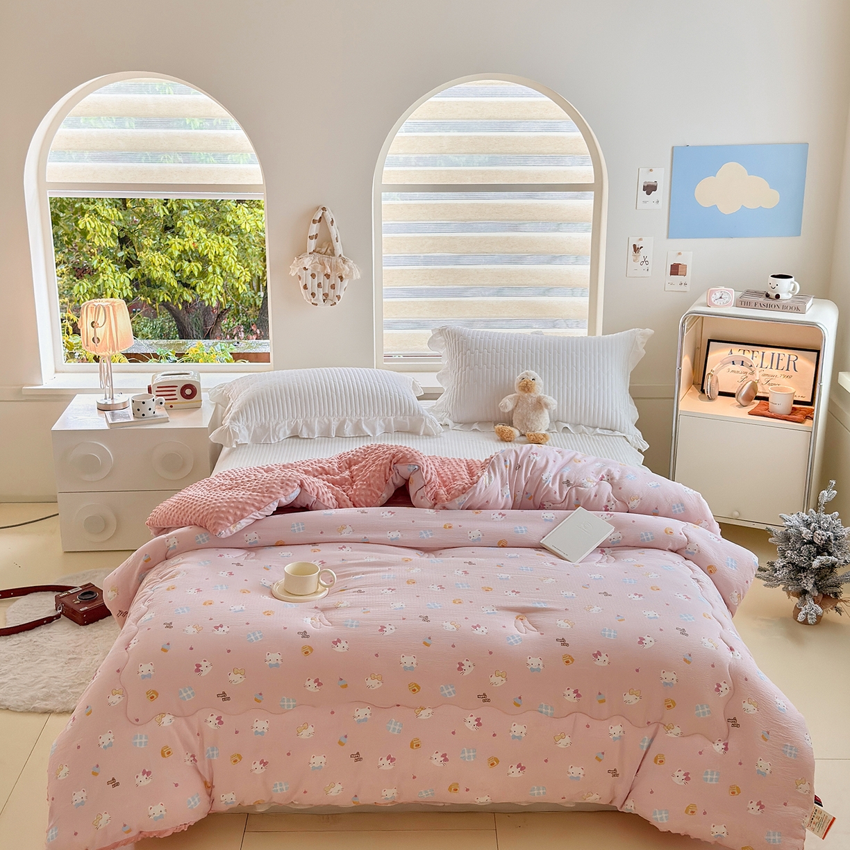 91家纺网 家纺一手货源 找家纺 梵克保罗 2025新款印花豆豆被子被芯 蝴蝶结kt