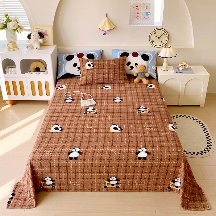 91家纺网 家纺一手货源 找家纺 葡萄家 2025年新款牛奶绒印花单床单萌系卡通床单款 滑板熊猫
