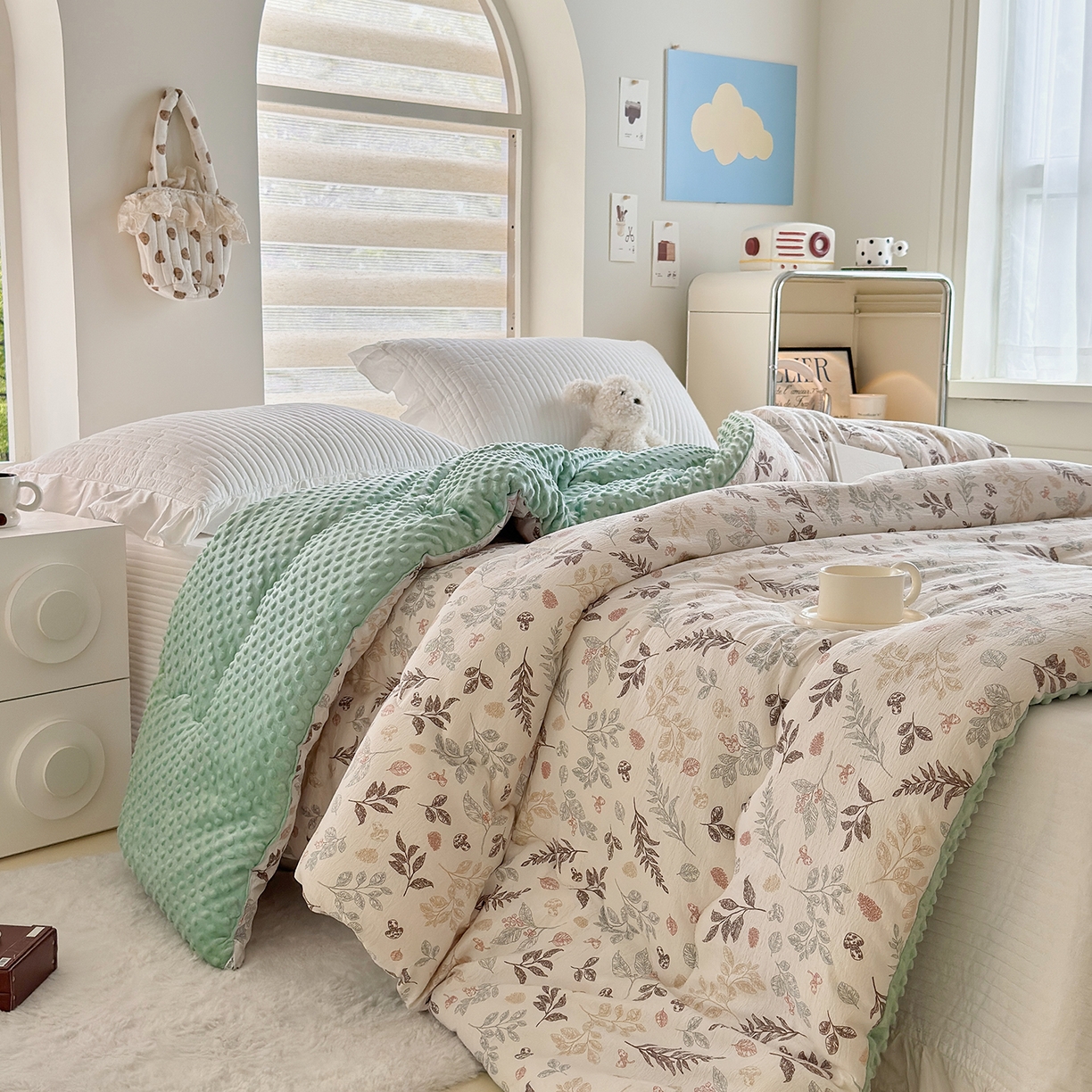 91家纺网 家纺一手货源 找家纺 梵克保罗 2025新款印花豆豆被子被芯 叶知秋