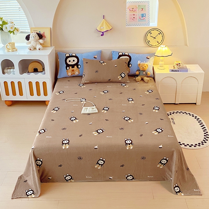 91家纺网 家纺一手货源 找家纺 葡萄家 2025年新款牛奶绒印花单床单萌系卡通床单款 拉蒙