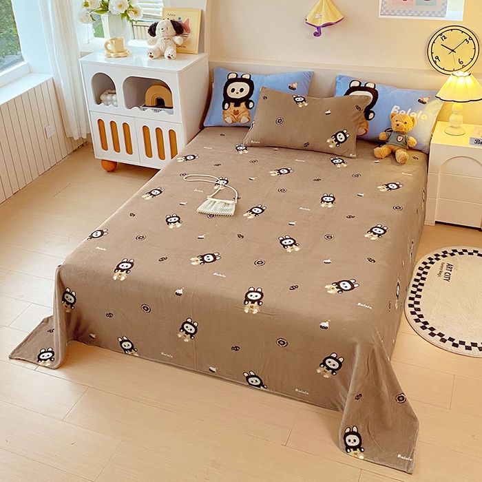 91家纺网 家纺一手货源 找家纺 葡萄家 2025年新款牛奶绒印花单床单萌系卡通床单款 拉蒙