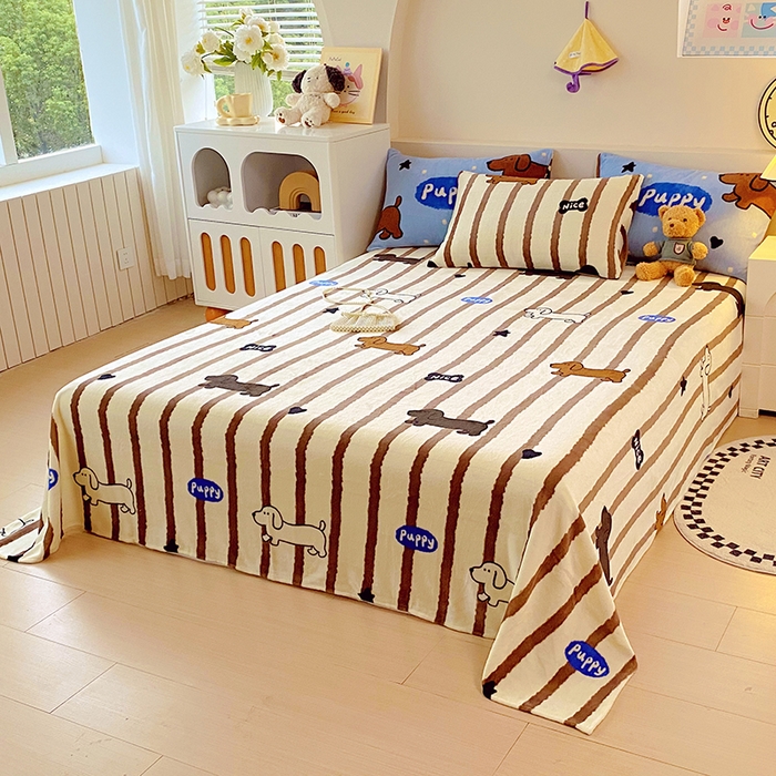 91家纺网 家纺一手货源 找家纺 葡萄家 2025年新款牛奶绒印花单床单萌系卡通床单款 腊肠狗