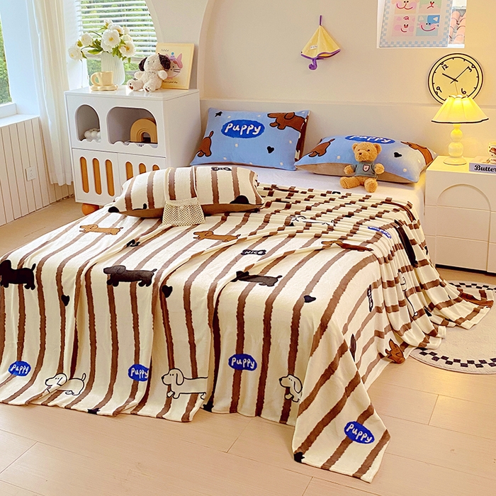 葡萄家 2025年新款牛奶绒印花单床单萌系卡通床单款 腊肠狗