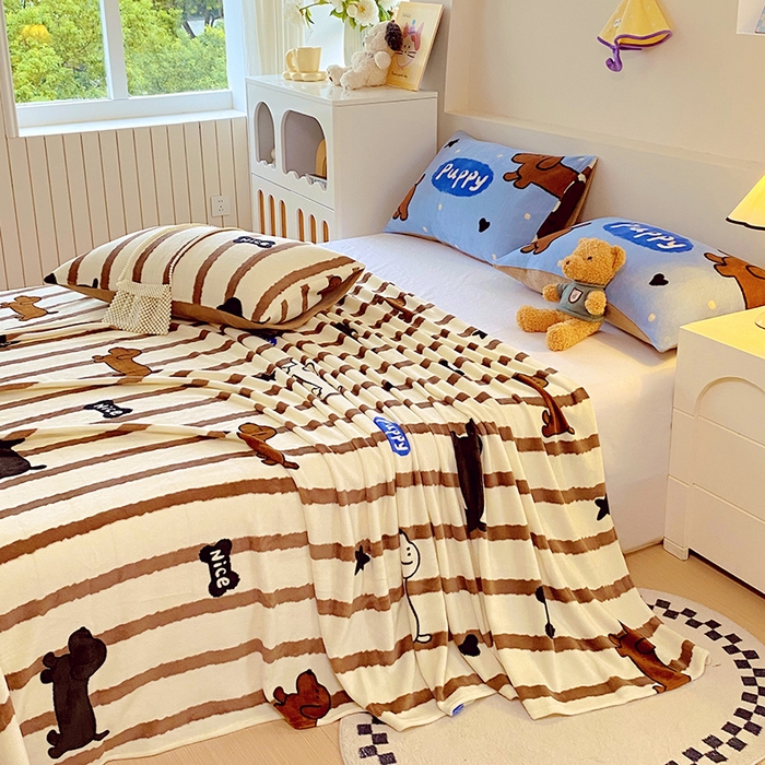 91家纺网 家纺一手货源 找家纺 葡萄家 2025年新款牛奶绒印花单床单萌系卡通床单款 腊肠狗