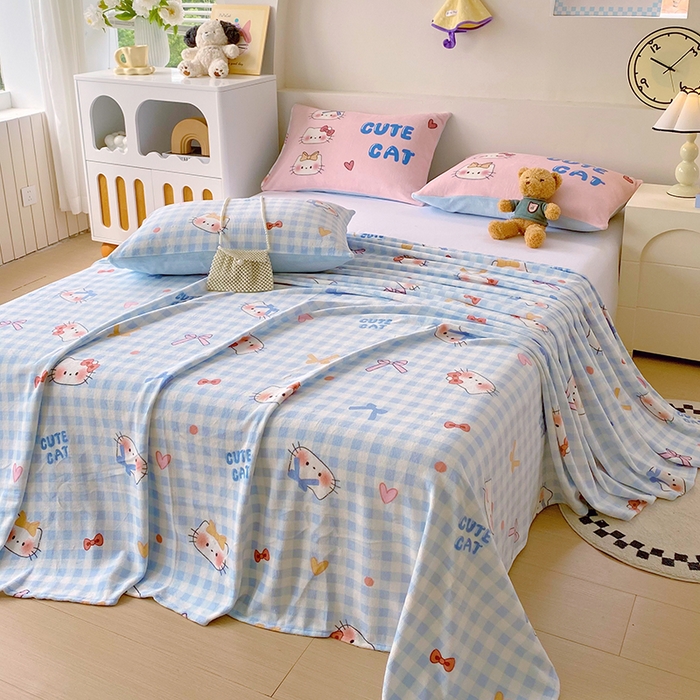 葡萄家 2025年新款牛奶绒印花单床单萌系卡通床单款 蓝格猫咪