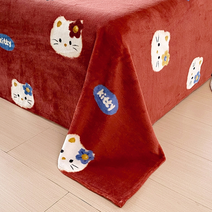 91家纺网 家纺一手货源 找家纺 葡萄家 2025年新款牛奶绒印花单床单萌系卡通床单款 猫千金红