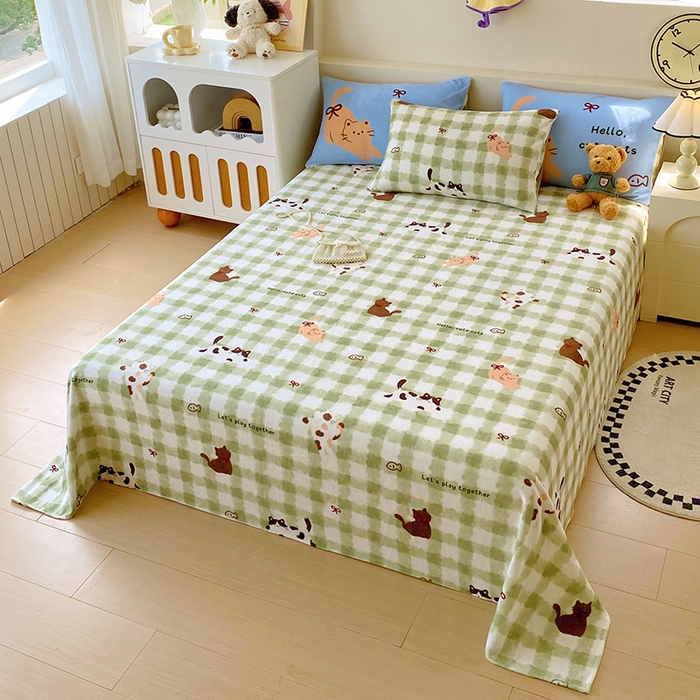 91家纺网 家纺一手货源 找家纺 葡萄家 2025年新款牛奶绒印花单床单萌系卡通床单款 莫妮卡