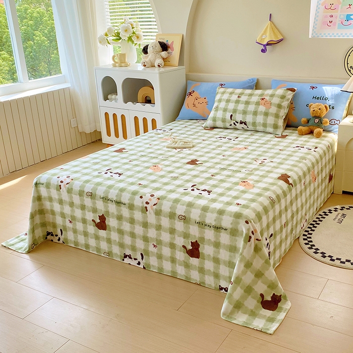 91家纺网 家纺一手货源 找家纺 葡萄家 2025年新款牛奶绒印花单床单萌系卡通床单款 莫妮卡