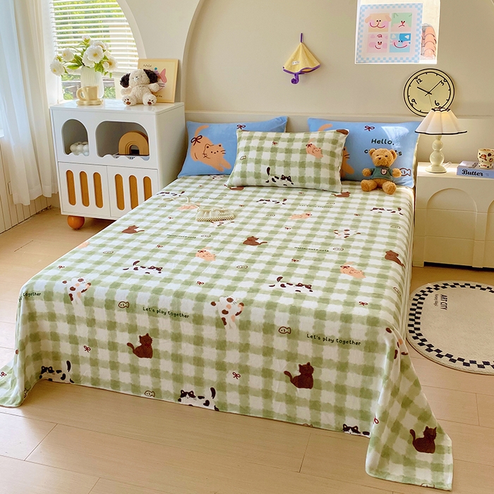 91家纺网 家纺一手货源 找家纺 葡萄家 2025年新款牛奶绒印花单床单萌系卡通床单款 莫妮卡