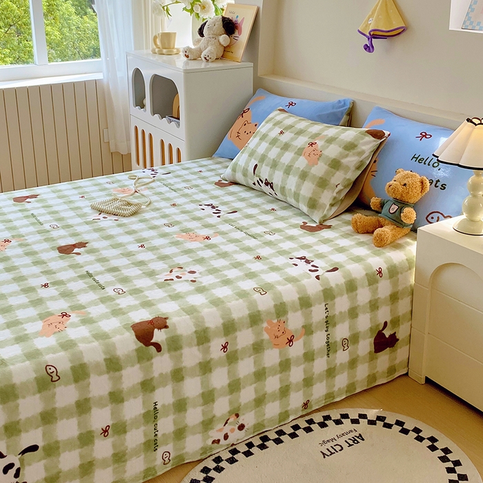 91家纺网 家纺一手货源 找家纺 葡萄家 2025年新款牛奶绒印花单床单萌系卡通床单款 莫妮卡