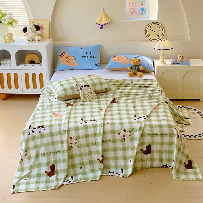 91家纺网 家纺一手货源 找家纺 葡萄家 2025年新款牛奶绒印花单床单萌系卡通床单款 莫妮卡