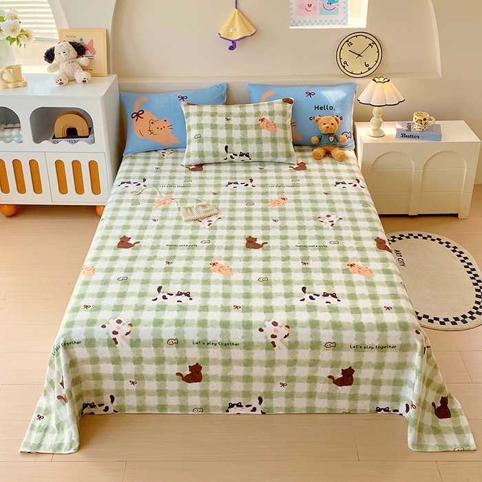 91家纺网 家纺一手货源 找家纺 葡萄家 2025年新款牛奶绒印花单床单萌系卡通床单款 莫妮卡