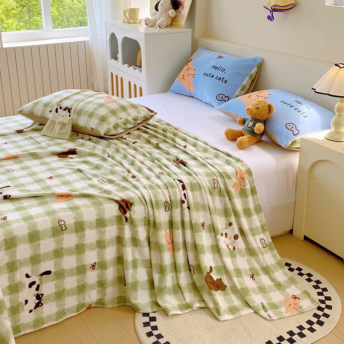 91家纺网 家纺一手货源 找家纺 葡萄家 2025年新款牛奶绒印花单床单萌系卡通床单款 莫妮卡