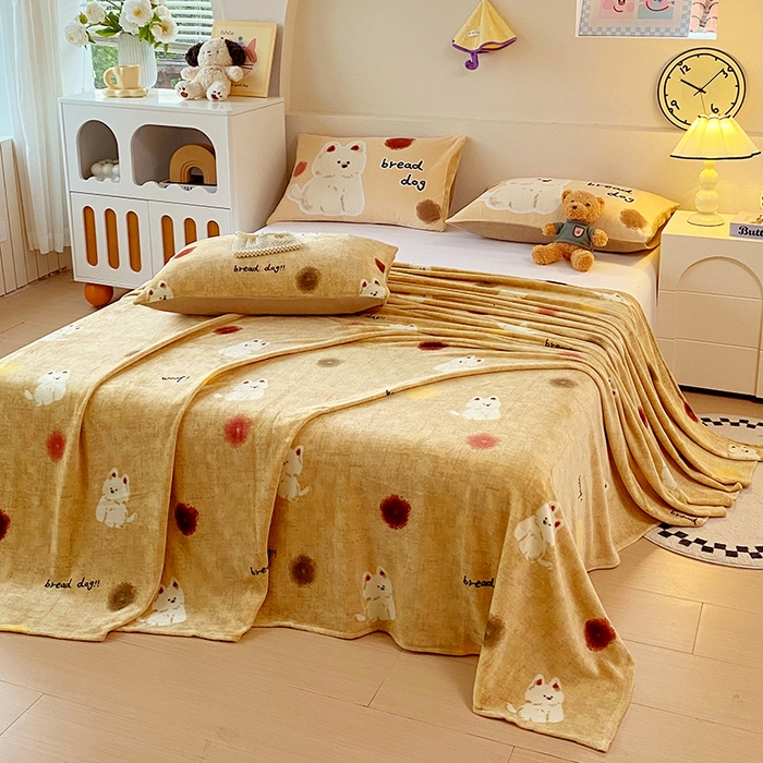 葡萄家 2025年新款牛奶绒印花单床单萌系卡通床单款 泡芙狗