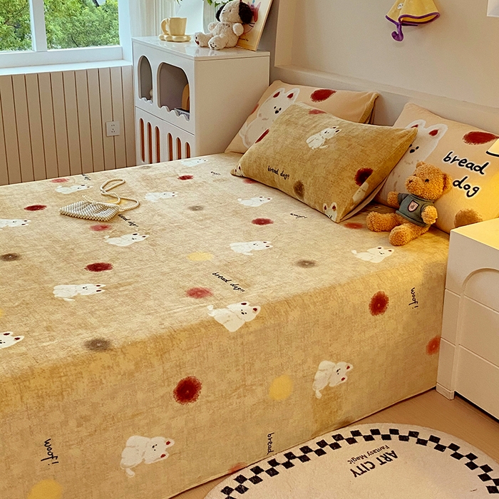 91家纺网 家纺一手货源 找家纺 葡萄家 2025年新款牛奶绒印花单床单萌系卡通床单款 泡芙狗