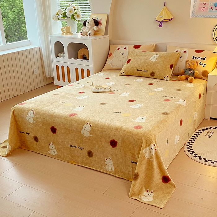 91家纺网 家纺一手货源 找家纺 葡萄家 2025年新款牛奶绒印花单床单萌系卡通床单款 泡芙狗