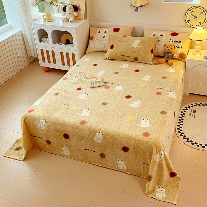 91家纺网 家纺一手货源 找家纺 葡萄家 2025年新款牛奶绒印花单床单萌系卡通床单款 泡芙狗