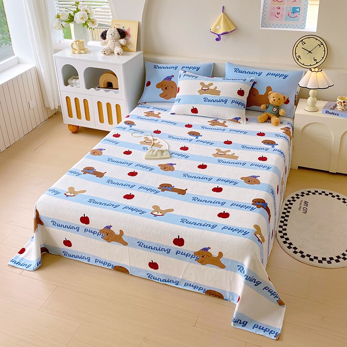 91家纺网 家纺一手货源 找家纺 葡萄家 2025年新款牛奶绒印花单床单萌系卡通床单款 俏皮狗