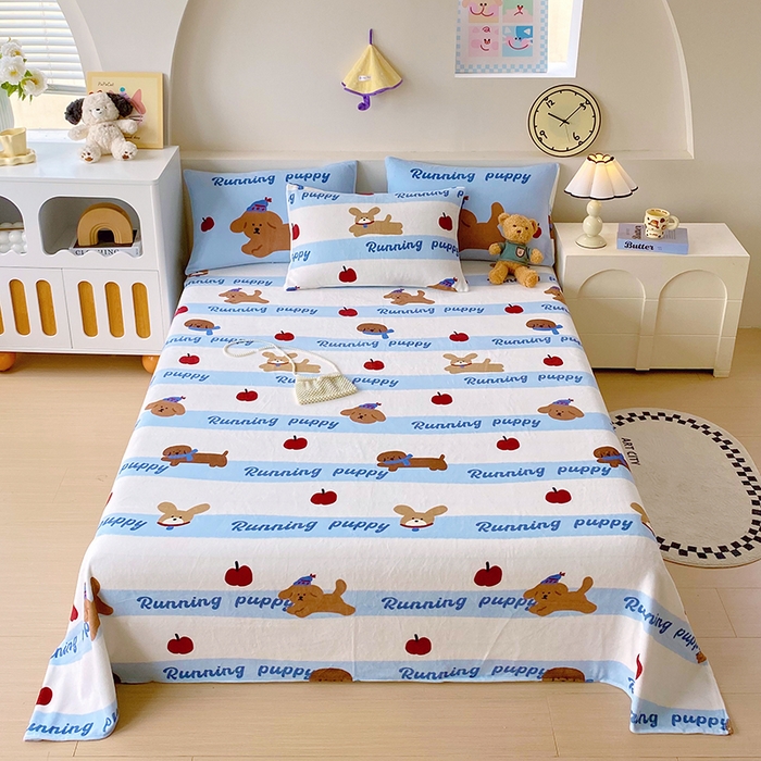 91家纺网 家纺一手货源 找家纺 葡萄家 2025年新款牛奶绒印花单床单萌系卡通床单款 俏皮狗