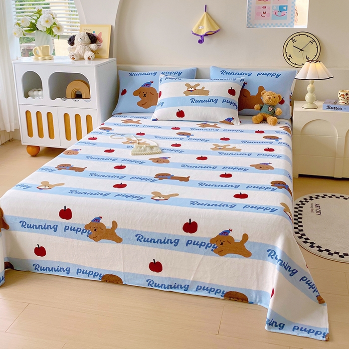 91家纺网 家纺一手货源 找家纺 葡萄家 2025年新款牛奶绒印花单床单萌系卡通床单款 俏皮狗