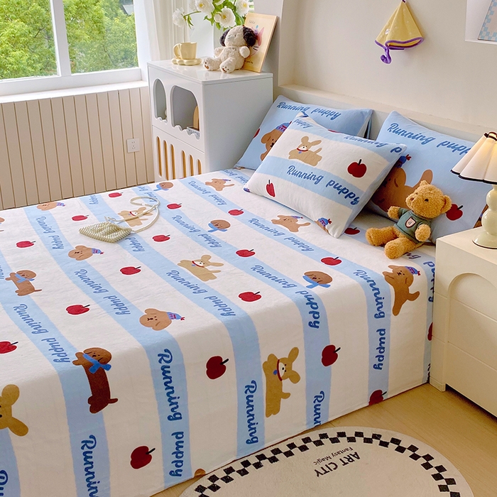 91家纺网 家纺一手货源 找家纺 葡萄家 2025年新款牛奶绒印花单床单萌系卡通床单款 俏皮狗