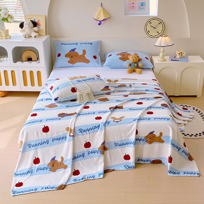 91家纺网 家纺一手货源 找家纺 葡萄家 2025年新款牛奶绒印花单床单萌系卡通床单款 俏皮狗