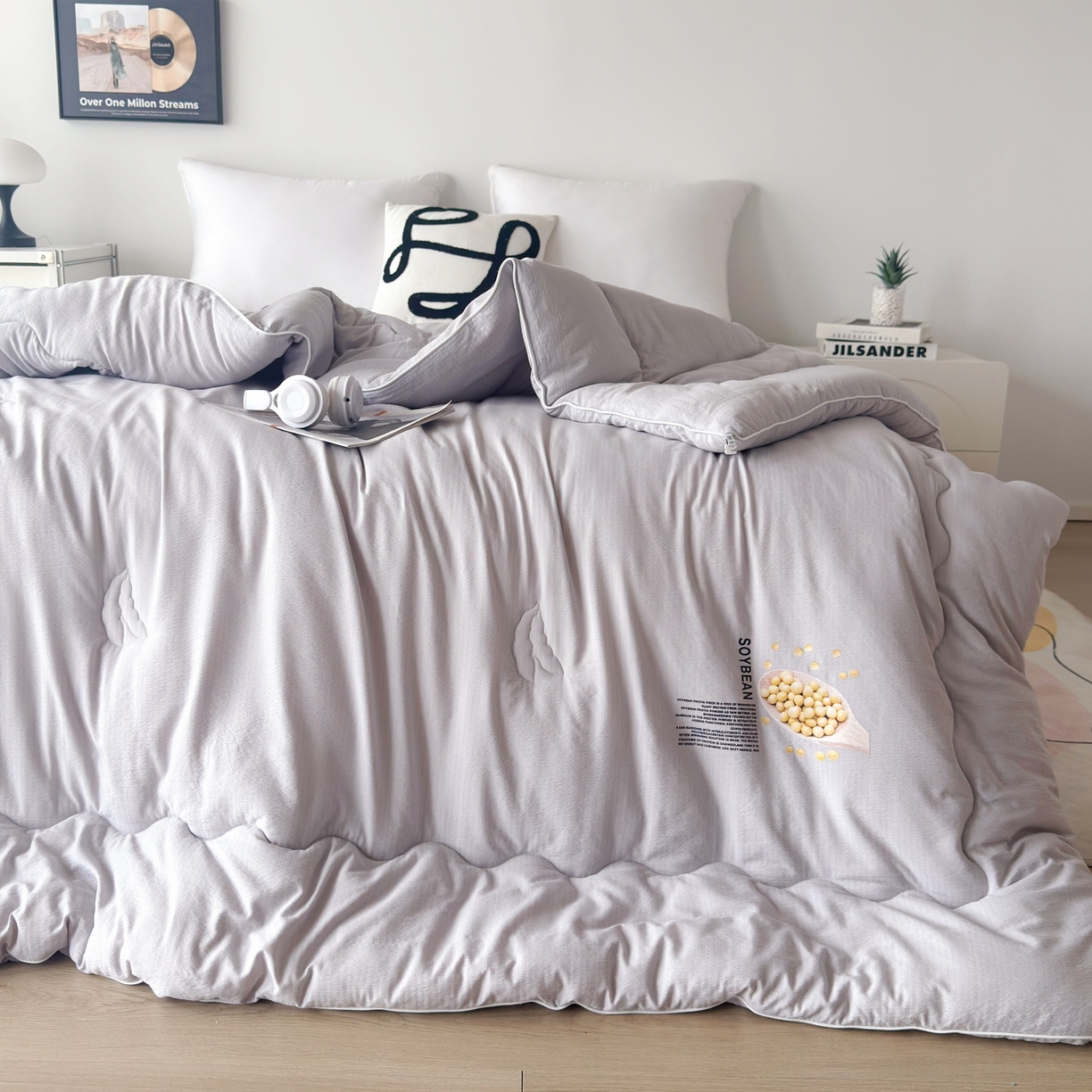 91家纺网 家纺一手货源 找家纺 梵克保罗 2025新款大豆贴贴子母被子被芯 贴贴被-灰色