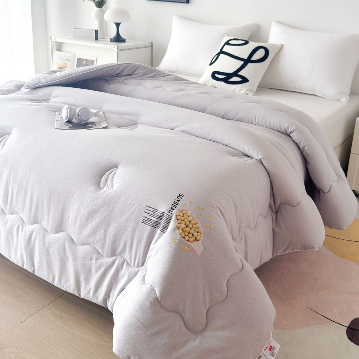 91家纺网 家纺一手货源 找家纺 梵克保罗 2025新款大豆贴贴子母被子被芯 贴贴被-灰色