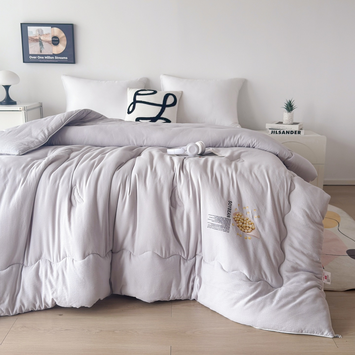 91家纺网 家纺一手货源 找家纺 梵克保罗 2025新款大豆贴贴子母被子被芯 贴贴被-灰色