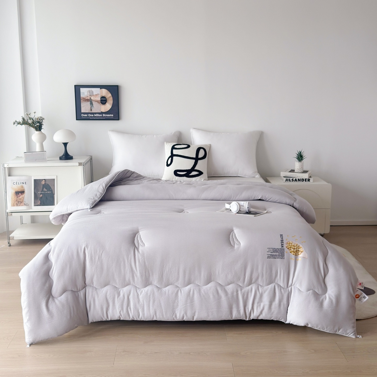 91家纺网 家纺一手货源 找家纺 梵克保罗 2025新款大豆贴贴子母被子被芯 贴贴被-灰色