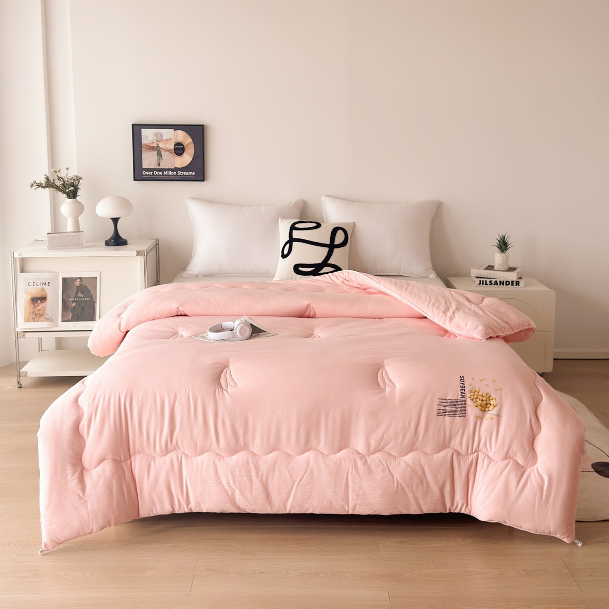 91家纺网 家纺一手货源 找家纺 梵克保罗 2025新款大豆贴贴子母被子被芯 贴贴被-粉玉